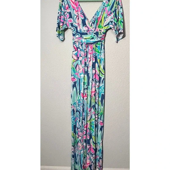 Lilly Pulitzer Parigi Stretch Maxi Dress Style 23900 Kimono Sleeve XXS Stretch - Picture 4 of 11